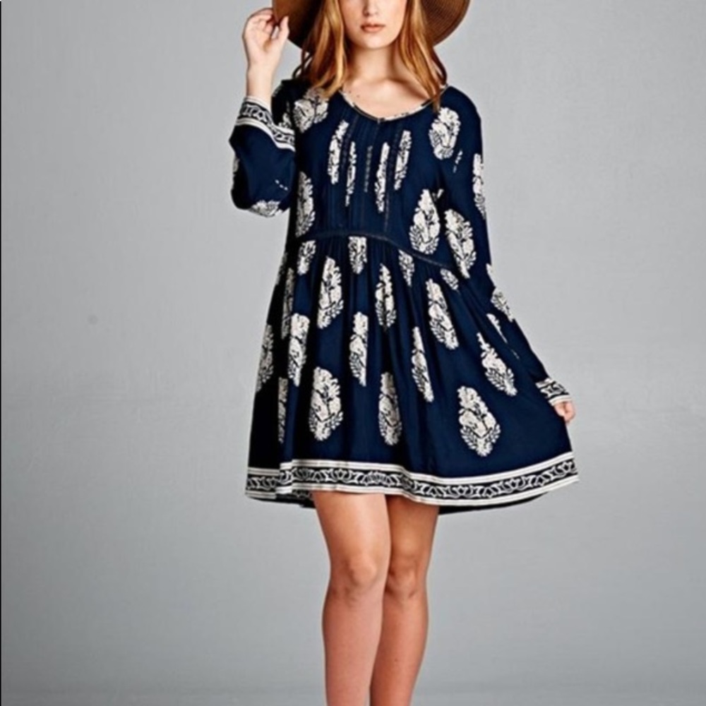 Boho White + Blue Summer / Sorority Rush Dress